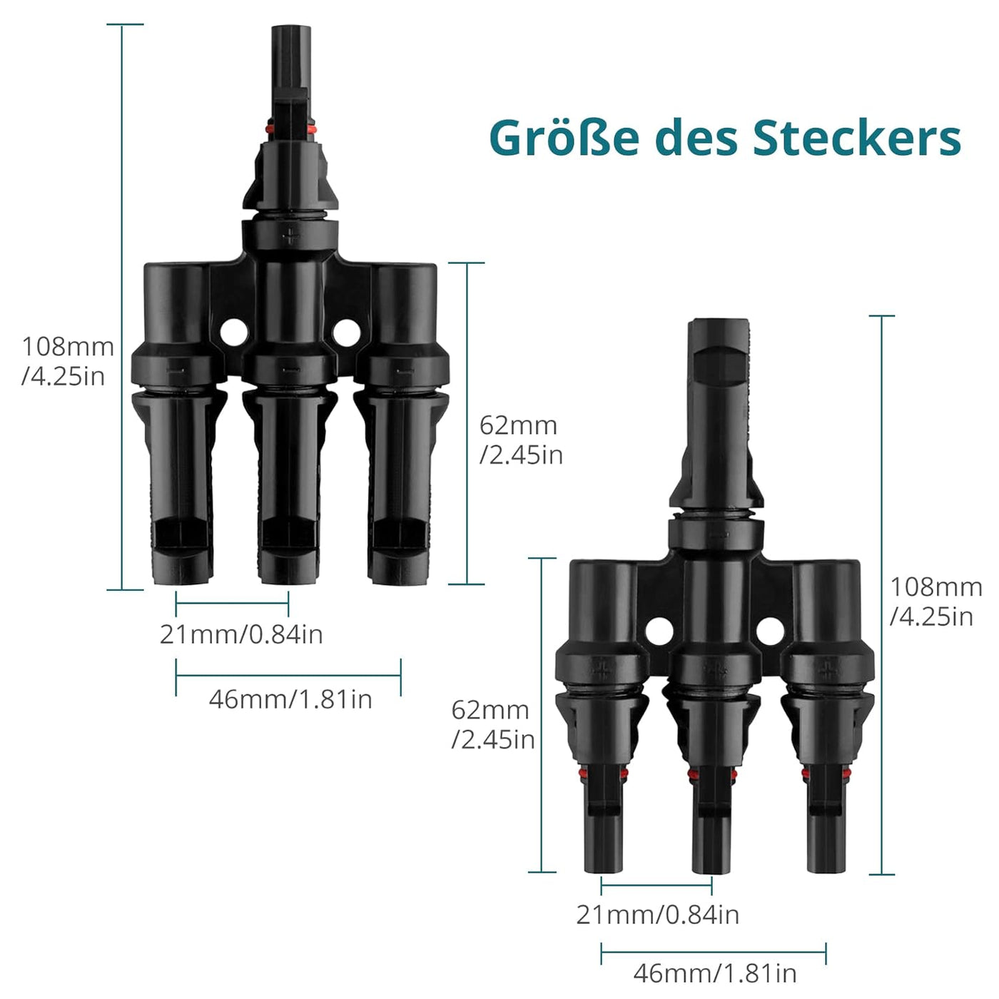 3-fach - Stecker - Abzweigbuchsen (1 Set) Kabelstecker MC4 Männlich/Weiblich, Solar Abzweigverbinder für die Parallelschaltung