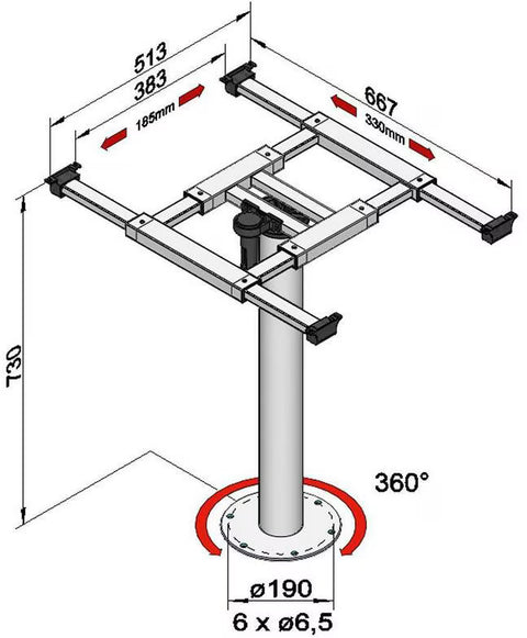 Colonna da tavolo con meccanismo twist and shift H730mm Alu