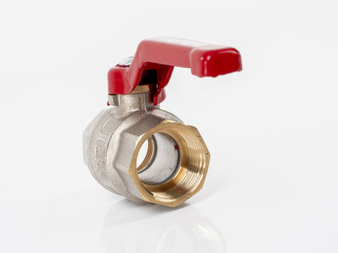 Kugelhahn 1/2" Innengewinde – Messing vernickelt mit rotem Hebelgriff