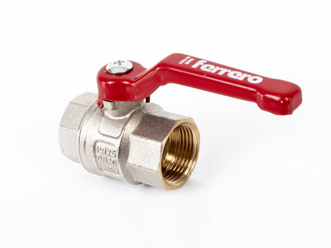 Kugelhahn 1/2" Innengewinde – Messing vernickelt mit rotem Hebelgriff
