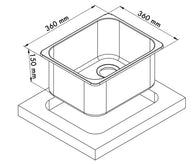 Carbest Spüle quadratisch aus mattem Edelstahl – 360 × 360 mm