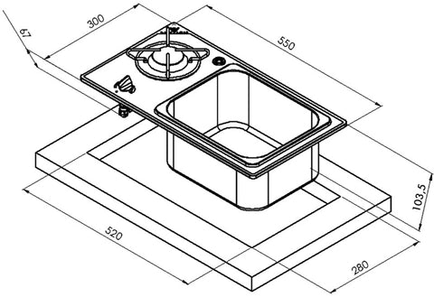 Combinazione piano cottura-lavello Vanstream - 1 fuoco con vetro di sicurezza
