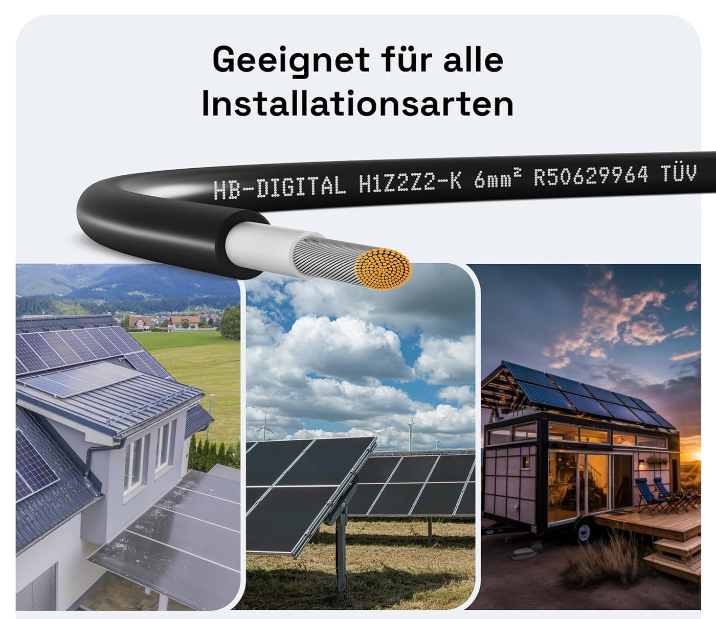 Câble solaire PV 6mm² - vendu au mètre - résistant aux UV - souple - cuivre pur 1500V noir