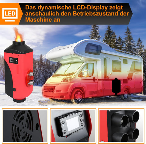 Riscaldatore ausiliario per camper/caravan - potenza calorifica 5000 watt con serbatoio aggiuntivo da 9 l per impianti a 12 V