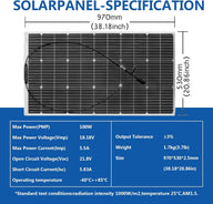 100W flexibles Solarpanel 18V – tragbares Insel-Solarmodul, Gewicht 1,7 kg, Abmessungen 970x530x2.5mm