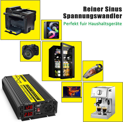 1500 Watt Wechselrichter / Spannungswandler reine Sinuswelle 12V auf 230V Wohnmobil / Wohnwagen / Boot mit USB-Anschluss