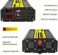 Convertisseur 1500 W 12 V vers 230 V – Pur sinus, puissance de crête 3000 W, USB