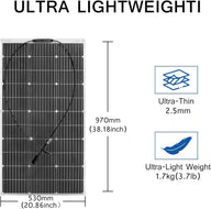 100W Solarpanel 18V, flexibles Modul, ultradünn 2,5 mm, ultraleicht 1,7 kg, Maße 970x530 mm