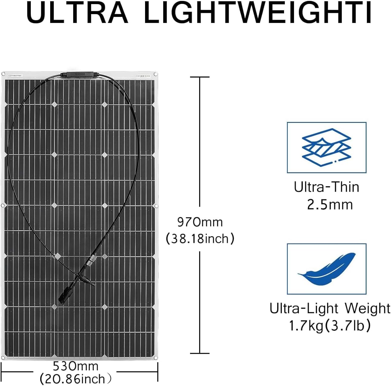 100W / 100 Watt Solarpanel 18V Flexibel Solarmodul / Solarladegerät für netzunabhängiges System/Inselanlage/Tragbares Kraftwerk/Akku/Boot/Auto/Dach/Camping/Aufladen/Garten