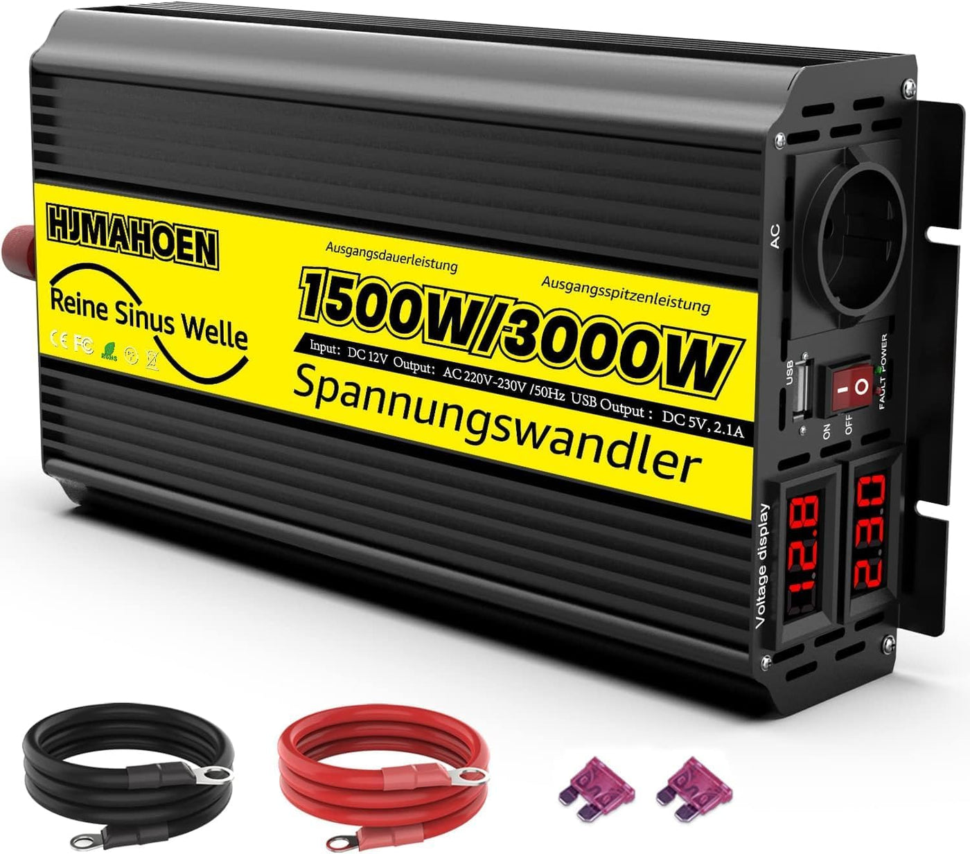 1500 Watt Wechselrichter / Spannungswandler reine Sinuswelle 12V auf 230V Wohnmobil / Wohnwagen / Boot mit USB-Anschluss