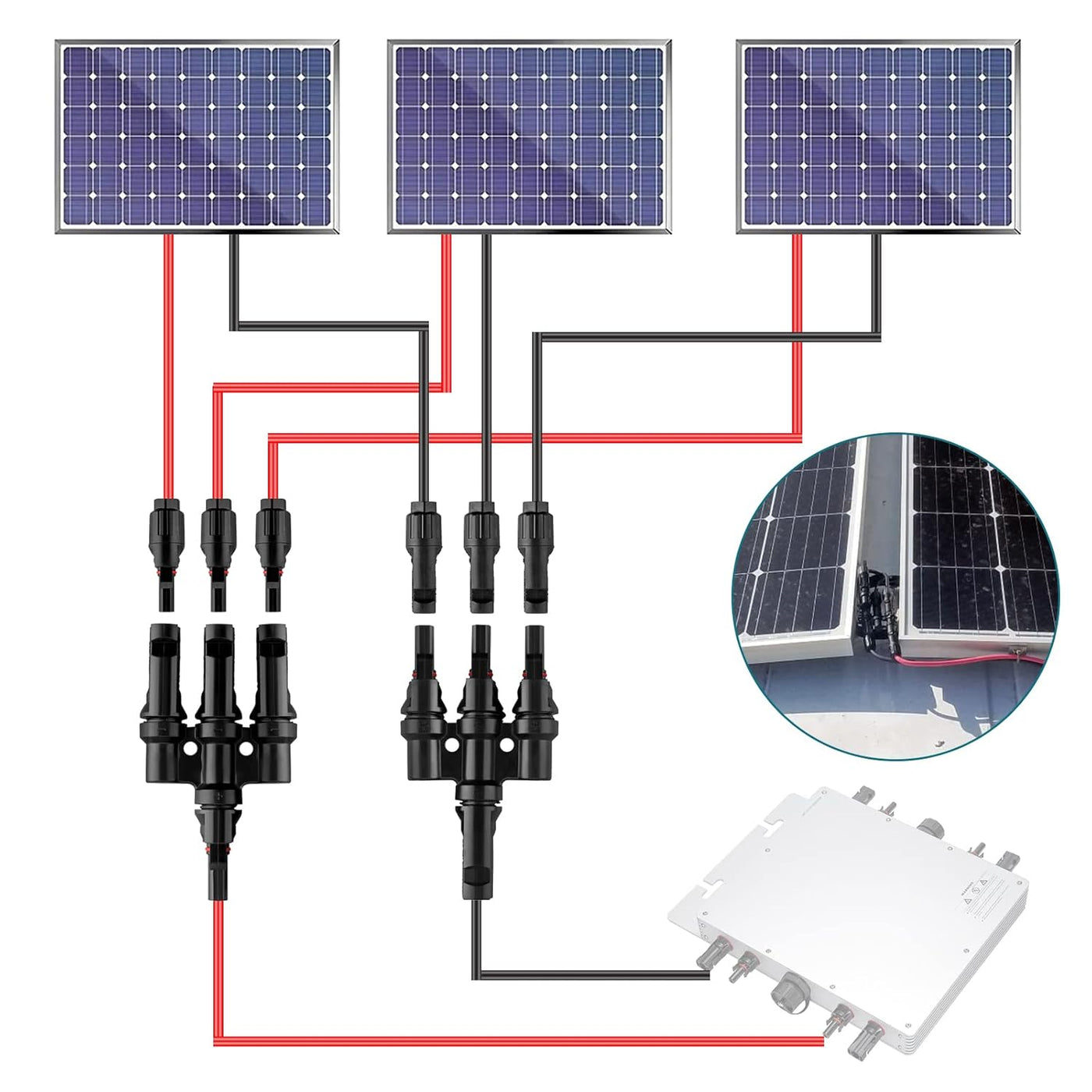 3-fach - Stecker - Abzweigbuchsen (1 Set) Kabelstecker MC4 Männlich/Weiblich, Solar Abzweigverbinder für die Parallelschaltung