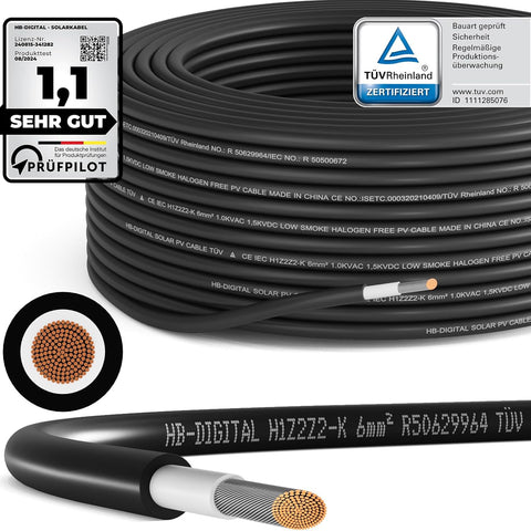PV Solarkabel 6mm² - Meterware - UV-beständig - flexibel - Reines Kupfer 1500V schwarz