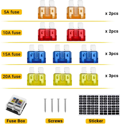 6 Fach Sicherungshalter, ATO Sicherungskasten kfz, DC 12V-32V 100A Sicherungsblock + 10 Flachsicherungen mit LED-Anzeige Schutzabdeckung Sicherungsdose Sicherungsträger für KFZ-Boot Marine-SUV