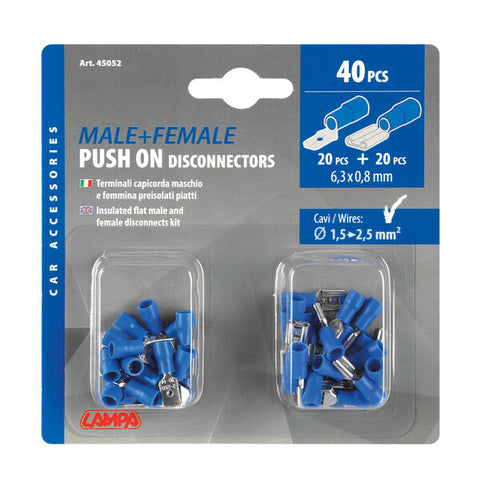 Flachsteckhülse und -stecker für Steckgehäuse 6,3 mm x 0,8 mm - 40er Set