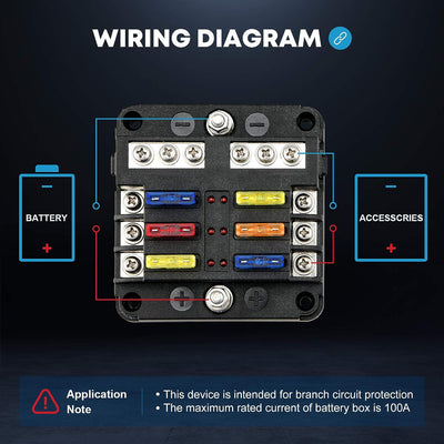 6 Fach Sicherungshalter, ATO Sicherungskasten kfz, DC 12V-32V 100A Sicherungsblock + 10 Flachsicherungen mit LED-Anzeige Schutzabdeckung Sicherungsdose Sicherungsträger für KFZ-Boot Marine-SUV