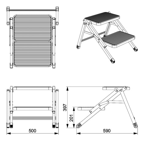Marchepied pliable à deux marches en acier