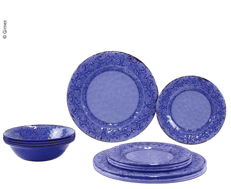 Melamin Geschirr-Set STONE AZURE, 12 teilig, für 4 Personen, Teller+Schüssel