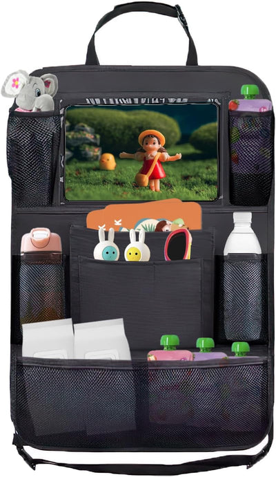 Sitz Organizer Auto Rücksitz Kinder - 600D Oxford Stoff Rücklehnenschutz Auto Kinder, Sitzschutz Auto Rückenlehne mit 10 Fächern, Autositz Organizer für Tablets, Spielzeug, Flaschen