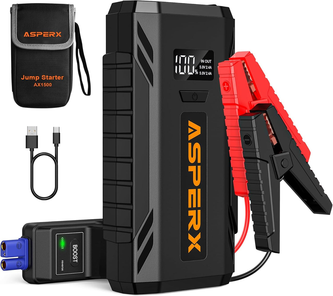 SuperV Starthilfe Powerbank 1500A 12V (Bis Zu 7,0L Benzin Oder 5,5L Diesel) Auto Starthilfe Auto Batterie Booster Starter Powerbank für 12V-Fahrzeuge SUV Motorrad