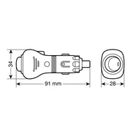 Masszeichnung Zigarettenanzünder-Stecker 91 × 34 × 28 mm