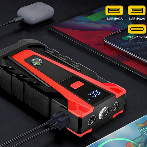 SuperV Jump Starter Power Bank 1500A 12V (jusqu'à 7,0L d'essence ou 5,5L de diesel) Démarreur de batterie de voiture Booster de batterie de voiture Power Bank pour véhicules 12V SUV Moto