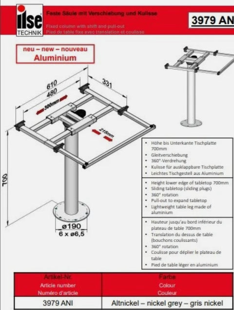 Colonna da tavolo con meccanismo twist and shift H700mm Alu