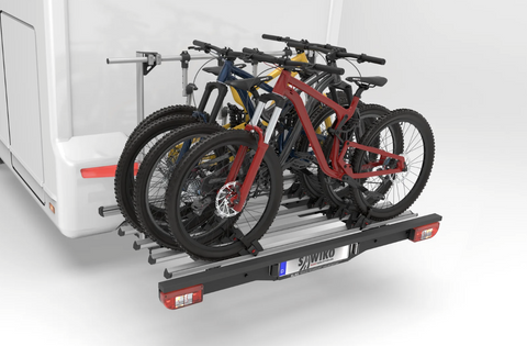 SAWIKO VARIO-SCHWARZ-DELTA für 4 Fahrräder mit LED-Beleuchtung – variabler Heckträger für Wohnmobile