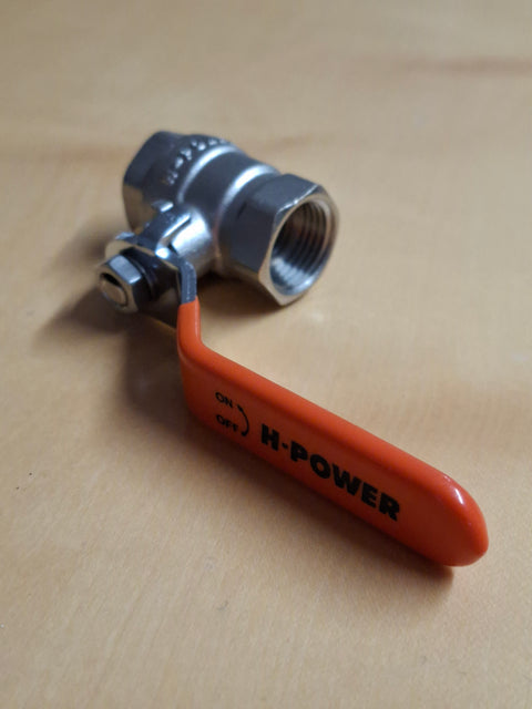 Kugelhahn 1/2" Innengewinde – Messing vernickelt mit rotem Hebelgriff