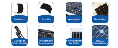 100W / 100 Watt Solarpanel 18V Flexibel Solarmodul / Solarladegerät für netzunabhängiges System/Inselanlage/Tragbares Kraftwerk/Akku/Boot/Auto/Dach/Camping/Aufladen/Garten