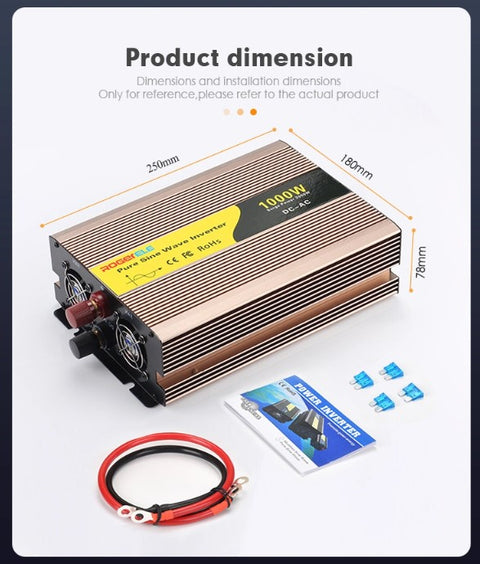 Convertitore di tensione, onda sinusoidale pura 1000W/12V/230V incluso telecomando