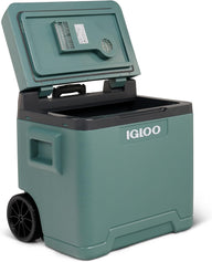 Elektrische Kühlbox IE42 mit Telekop-Griff und Rollen für Auto und Steckdose, 42 L, 12V und 230V, Grün