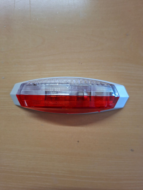 Umrissleuchte rot, weiss rechts mit weisser Grundplatte – 122,2 × 39,2 × 28,6 mm