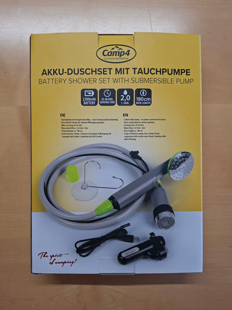 Campingdusche mit elektrischer Akku-Kanisterpumpe – 2200 mAh, USB