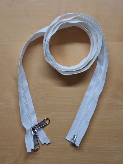 YKK Zeltreissverschluss 175 cm – teilbar, Weiss, mit Doppelgriffschieber