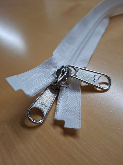 YKK Zeltreissverschluss 175 cm – teilbar, Weiss, mit Doppelgriffschieber