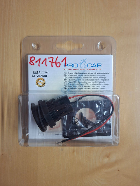 USB-Einbausteckdose Doppel-USB-A 2 × 2,5 A – 12,24 V mit Montageplatte