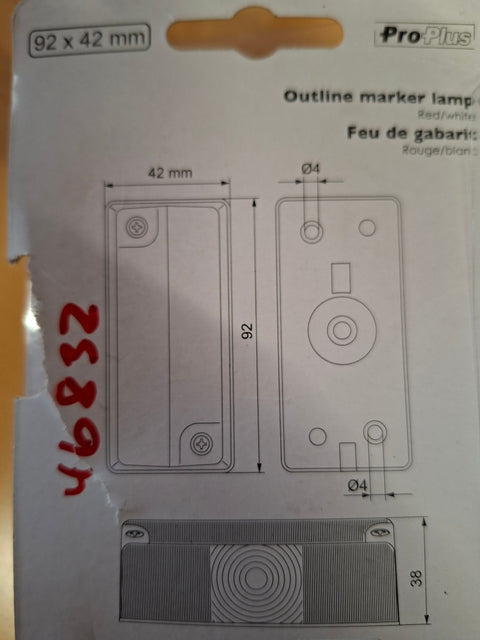 Seitenmarkierungsleuchte, Umrissleuchte rot,weiss – 92 × 43 × 37 mm