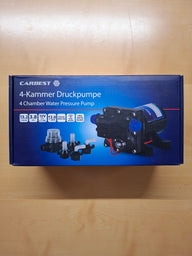 Selbstansaugende Druckwasserpumpe 12 V – 13,2 l min, 3,8 bar, 4-Kammer-Membranpumpe inklusive Filter und Schlauchadapter