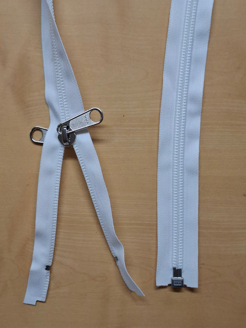 YKK Zeltreissverschluss 175 cm – teilbar, Weiss, mit Doppelgriffschieber