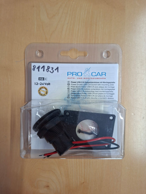 Prise double d'alimentation USB-C/A avec plaque de montage, 12-24 V DC