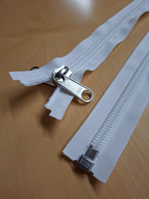 YKK Zeltreissverschluss 175 cm – teilbar, Weiss, mit Doppelgriffschieber
