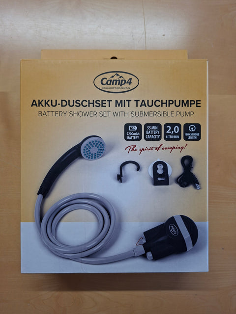 Campingdusche mit Akku und USB-Ladekabel – 2 l min, 2200 mAh