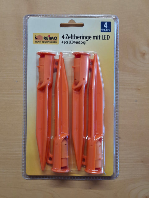 Zelthering mit LED-Leuchte – schwenkbar, Orange, 4 Stück