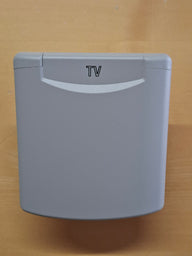 Presa esterna universale 12 V per veranda con 2 attacchi SAT e chiusura magnetica – Grigio chiaro