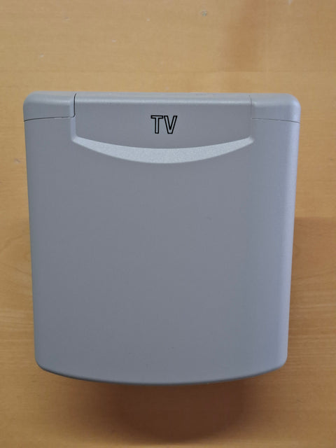 Presa esterna universale 12 V per veranda con 2 attacchi SAT e chiusura magnetica – Grigio chiaro