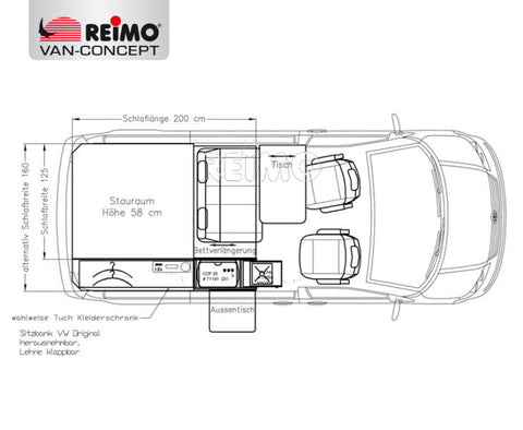 Unità cucina VW T6/5 kR Cooky come parte finita con imbottitura per l'ampliamento del letto