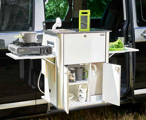 Blocco cucina multifunzionale "EASY-KÜCHE" - bianco lucido / montaggio a sinistra