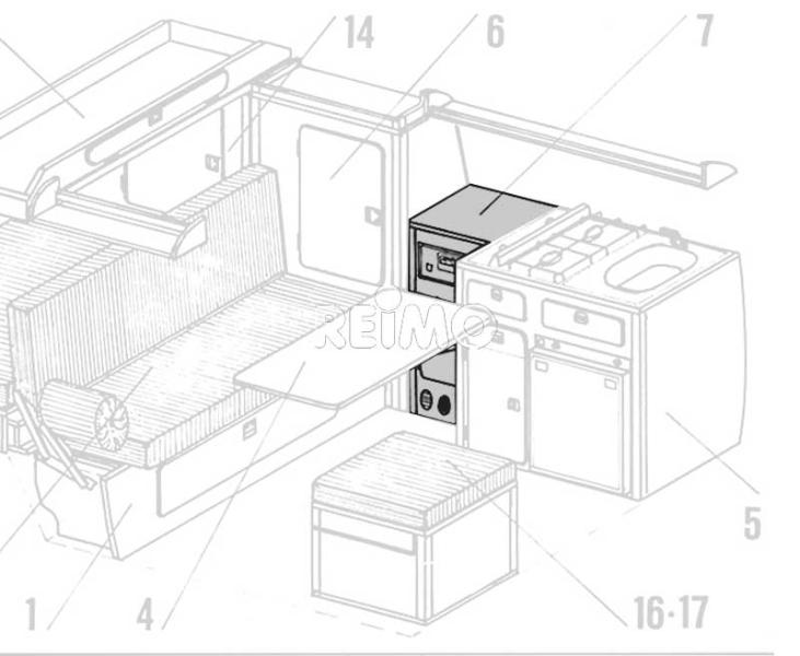 VW T3 Geschirrschrank mit 1er Tür als Bausatz - Granitto Schichtstoff