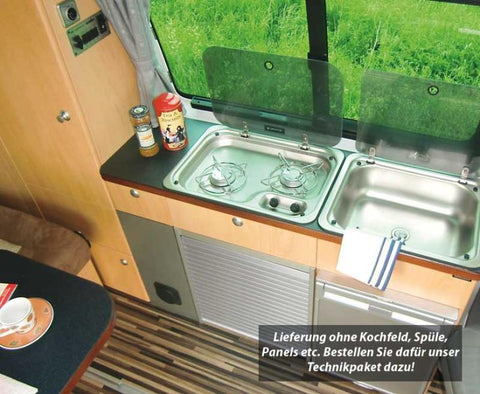 Linea di mobili VW T5/T6 KR TrioStyle, decori in legno di melo; Kit senza porta avvolgibile