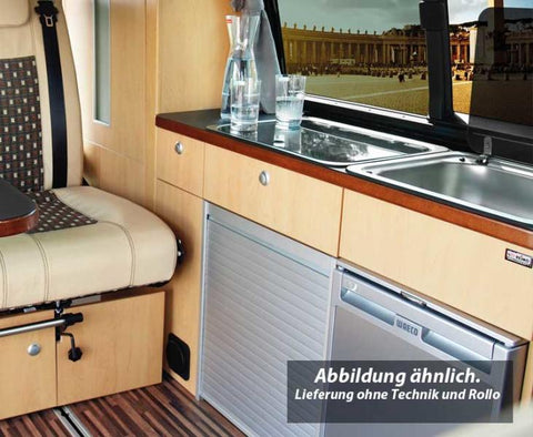 Linea di mobili VW T5/T6 KR TrioStyle, decori in legno di melo; Kit senza porta avvolgibile